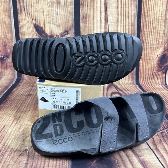 ECCO 2nd Cozmo Grey & Black Two Band Slide Sandals Men's 13-13.5 EU 47 NEW n Box - Picture 1 of 8